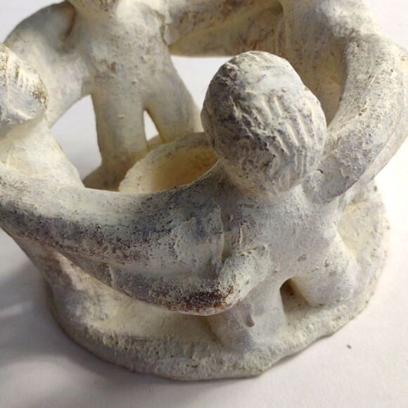 Vintage 90s Y2K White Terracotta Aztec Mayan 7" Circle of Friends Candle Holder - Picture 5 of 6